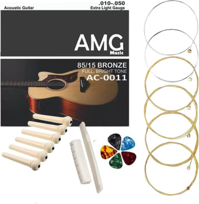 AMG Music Acoustic Full Light String Set 6 WITH NORMAL BRIGHT TONE with Saddle Set for Acoustic Guitar String(6 Strings)