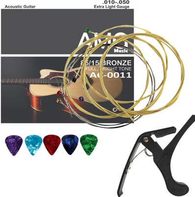AMG Music Acoustic Guitar Strings Set Stainless Steel Replacement Guitar Strings with Guitar Capo Guitar String(6 Strings)