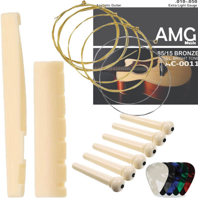 IMAGINEA Acoustic Guitar String Stainless steel with Saddle & Nut & Bridge Pins Set, 5Picks for Guitar String(6 Strings)
