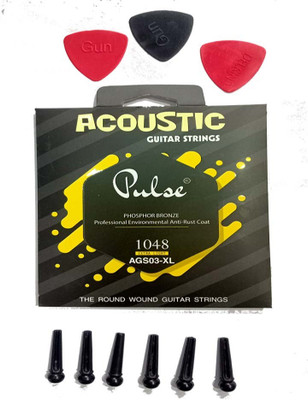 music galaxy Acoustic PULSE YELLOW STRING SET AND PICKS 3 BRIDGE PIN 6 Guitar String(6 Strings)