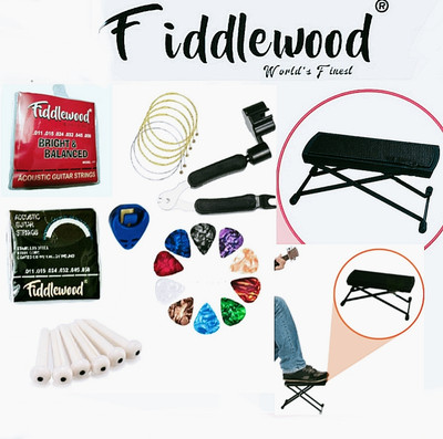 FIDDLEWOOD Acoustic STRING SET | WINDER CUTTER PULLER | PICK HOLDER | 10 PICKS | 6 PINS & FOOT REST Guitar String(6 Strings)