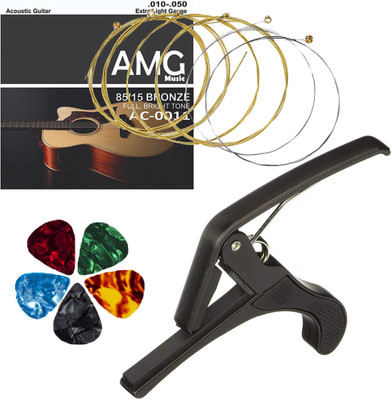 IMAGINEA Acoustic Acoustic Guitar String with Metal Alloy Guitar Capo Full Set with 5 Picks Guitar String(6 Strings)