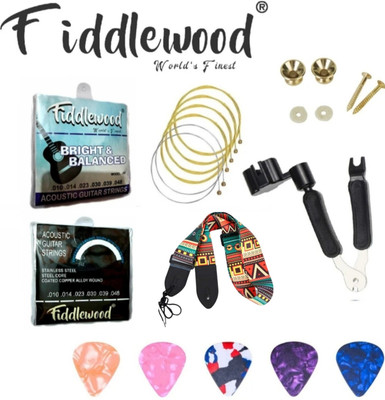 FIDDLEWOOD Acoustic GUITAR STRING , STRING WINDER CUTTER PULLER , BELT STRAP , 2 STRAP LOCKS & 5 PICKS Guitar String(6 Strings)