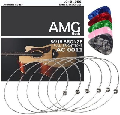 AMG Music Acoustic Guitar B 2nd String Set Of 5 Stainless Steal Guitar B strings With 5 Picks Guitar String(Pack of 5, 5 Strings)