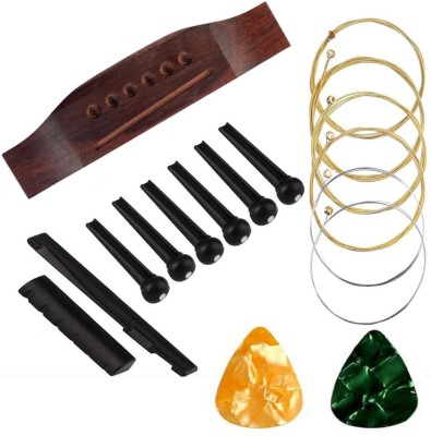 Mocking Bird Acoustic 6 String Guitar Bridge Saddle Nut Pins Replacement Parts Set With Picks Guitar String(6 Strings)