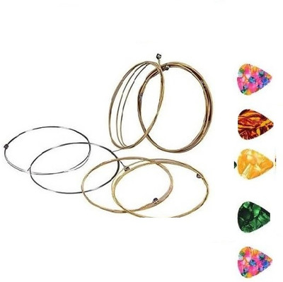 PENNYCREEK Acoustic Guitar String and 4pcs Abstract Art Celluloid Guitar Picks for Acoustic Guitar String(6 Strings)