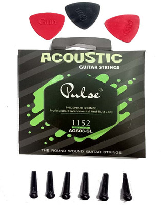 music galaxy Acoustic PULSE GREEN STRING SET RIDGE OIN 6 AND PICKS 3 Guitar String(6 Strings)