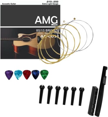 HOUSE OF COMMON Acoustic Guitar Stainless Steal String Set with Saddle Set & Picks for Acoustic Guitar Guitar String(Pack of 3, 6 Strings)