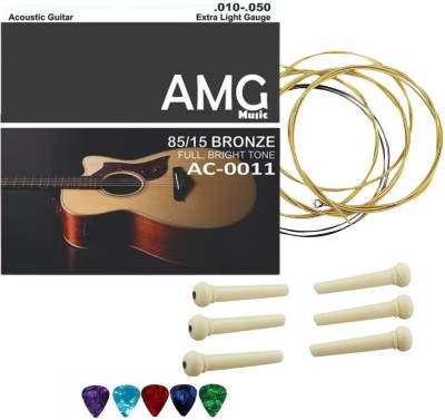 AMG Music Acoustic 6 Guitar String Set with Picks and Guitar Saddle Pins For Acoustic Guitar Guitar String(6 Strings)