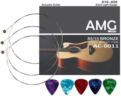 AMG Music Acoustic Guitar B 2nd String Set Of 3 Stainless Steal Guitar B strings With 5 Picks Guitar String(Pack of 3, 3 Strings)