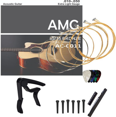 AMG Music Acoustic Guitar String Set with Combo of Saddle set & Quick Change Capo Guitar String(6 Strings)