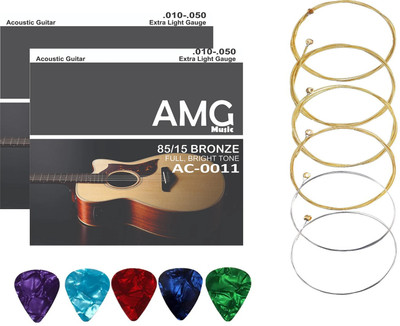 AMG Music Acoustic Pack Of 2 Guitar String for Acoustic Guitar Light Stainless Steel String Set 6 WITH NORMAL BRIGHT TONE Guitar String For Acoustic Guitar Guitar String Set ( Set of 6 ) Guitar String(Pack of 2, 6 Strings)