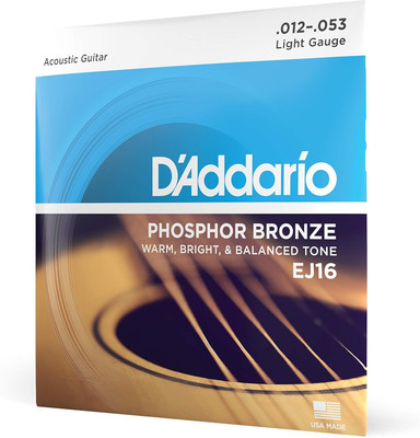VUSTICA Acoustic D'Addario EJ16 Phosphor Bronze Light Gauge Guitar Strings Set Acoustic 12-53 Guitar String(Pack of 6, 6 Strings)