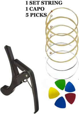 MUSIKING INDUSTRIES Acoustic KARUNA STRING WITH BLACK CAPO AND 5 PICKS MDLA2 Guitar String(6 Strings)