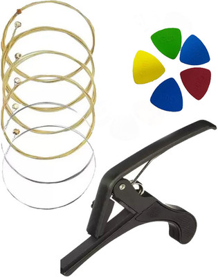 MUSIKING INDUSTRIES Acoustic KARUNA STRING WITH BLACK CAPO AND 5 PICKS MDLA4 Guitar String(6 Strings)