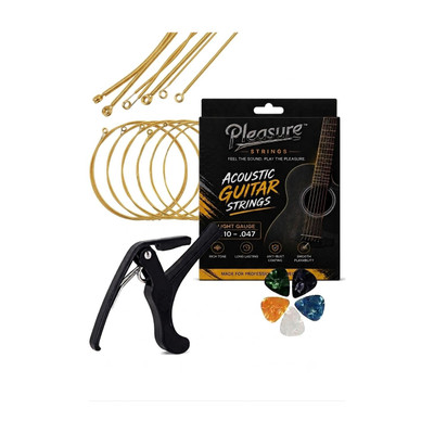 Pleasure Acoustic Combo of Acoustic 6 Strings+ Capo+ 5 picks Guitar String(6 Strings)