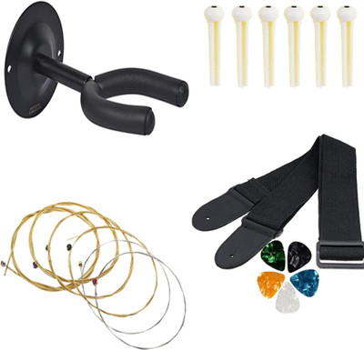 Mocking Bird Acoustic Guitar Bridge Pins With 5Picks And Adjustable Belt with Hanger& Set Of Acoustic Guitar String(6 Strings)