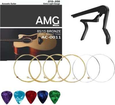 AMG Music Acoustic Full String Set With Capo For Guitar, Electric, Ukulele Guitar String(6 Strings)