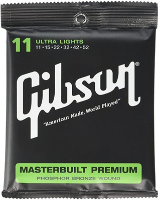 Ggibson Acoustic MB11 Masterbuilt Premium Phosphor Bronze Guitar Strings,11-52 Ultra Light Gauge Guitar String(6 Strings)