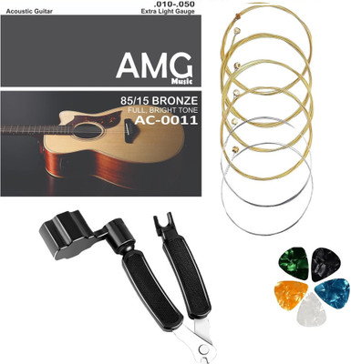 AMG Music Acoustic Guitar String Stainless Steal Guitar String with 3 in 1 Guitar String Winder Guitar String(Pack of 3, 6 Strings)