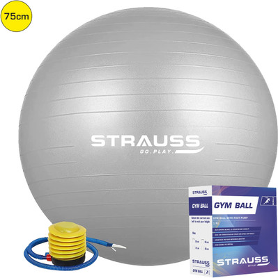 Strauss Anti Burst Gym Ball | Exercise Ball | Yoga Ball | Workout Ball , 75 Cm (Grey) Gym Ball(With Pump)