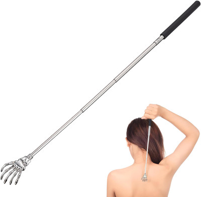 SERPLEX Skull Hand Back Scratcher Stick Telescopic Stainless Steel NonSlip Handle 5Tip