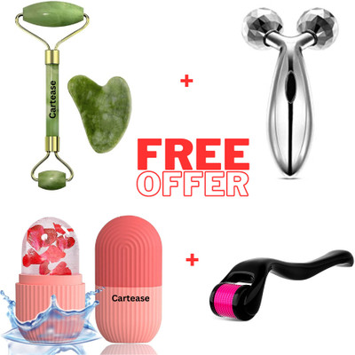 CartEase Corner 4 Pcs combo Ice Roller For Face| Facial Jade Roller| 3D Massager | Derma Roller