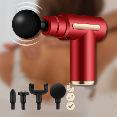 SOBO Rare Full Body Massager Gun For Deep Tissue Pain Relief With 4 Massager Head, 6 Speed Setting, Powerful Battery, Percussion Massage Machine Gun Massager(Red)