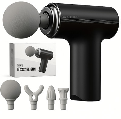 Niyorez Gun Deep Tissue Portable 6 Speeds Handheld Muscle Massager , 4 Heads (BLACK)