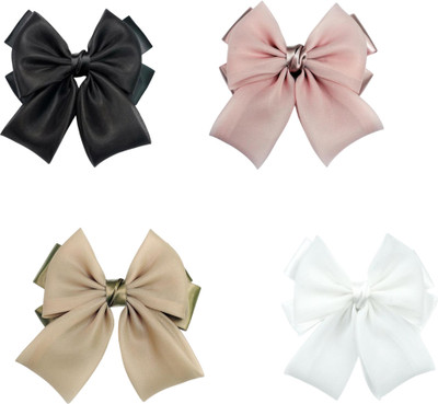 Bella Luxe By NIRAT Premium Organza & Satin Bow Hair Clip, Designer Party Hair Accessory - Pack of 4 Hair Clip(Multicolor)