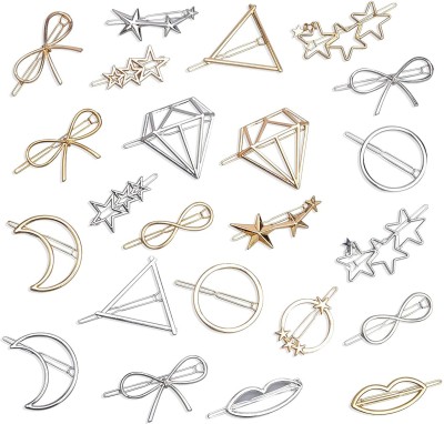 Wisdom in Shapes Pack of 6 Rectangle Star Heart Triangle for Girls & Women Golden Hair Clip(Gold)