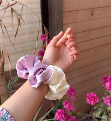 Scrubows Dual tone lavender and off white scrunchie Rubber Band(White)