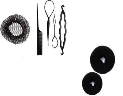 Sharum Crafts Juda Cover 1 4pc Comb set & 2 Hair Donut Hair Accessory Set(Black)