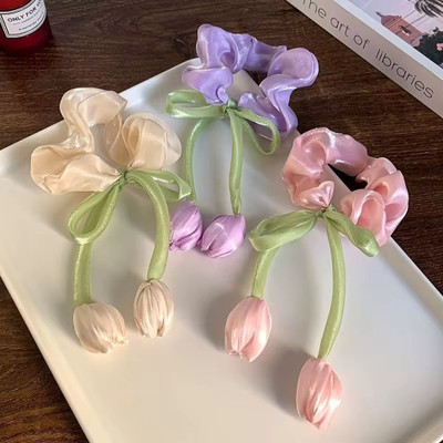 glam bands Korean Flower Bun Scrunchies Random Color Girls&Women Fancy Style Ponyties Bands Rubber Band(Multicolor)