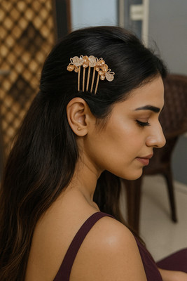 HNB23 Elegant Golden Floral Side Comb for Women & Girls – Fancy Party Wear Accessory Hair Accessory Set(Gold)