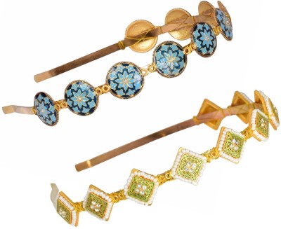 RHYNISH Fancy Wedding Hairband Headband for Women & Girls (Blue-Golden Green) Hair Band(Blue, Gold, Green)