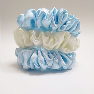 NAFCO 3pcs sky blue and white beautiful scrunchies Rubber Band(White, Blue)