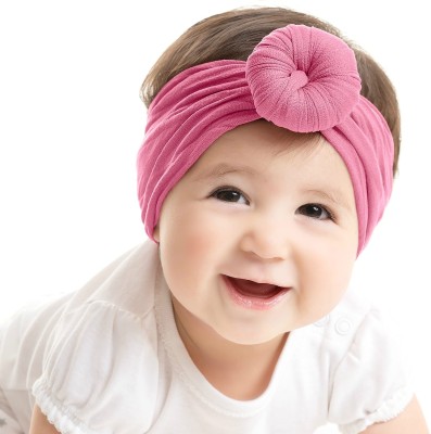 SYGA Baby Girls Cotton Turban Wrap Headbands Newborn Kids 0-3 Years(Medium Pink) Head Band(Pink)