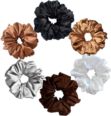 Genic Satin Scrunchies ruber band Soft Elastic Silk Scrunchies Set of 6pcs Rubber Band(Multicolor)