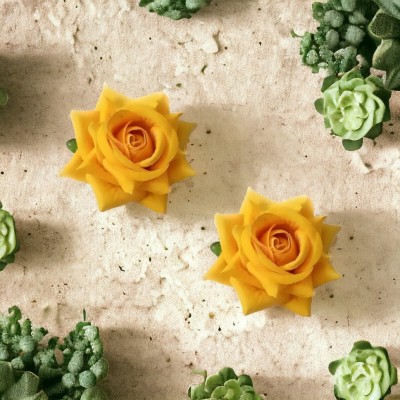 MICLAC Artificial small yellow rose flower clips for hair -pack of 2 Hair Clip(Yellow)