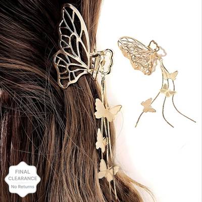 Zever Hair claw big metal golden hair barrates claw clip butterfly latkan Hair Claw