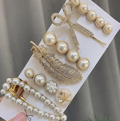 MegaValue 6 Pieces White Korean Style Pearl Metal Hair Clips for Women Girls Hair Clip(White)