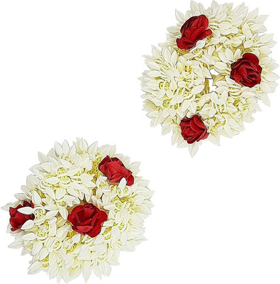 KGR Splash Rose and Mogra Rubber band Gajra Hair White For Women (Pack of 2) Bun Clip(White)