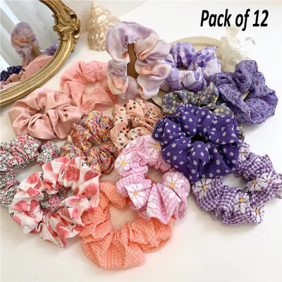 FINXFAIMA Classy Scrunchies Combo for Girls & Women (Pack of 12) Rubber Band(Multicolor)