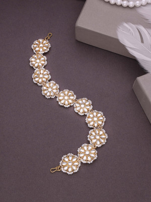 brado jewellery Pack Of 1 Gold-Toned Kundan Matha Patti Hair Accessory Set(Gold, White)