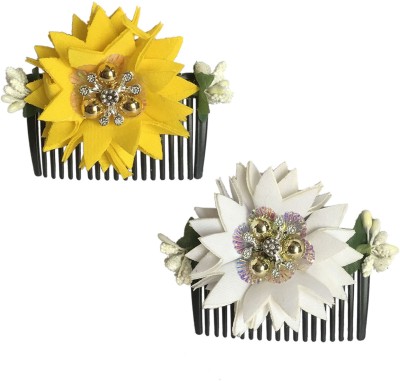 GadinFashion Acrylic Comb and Cloth Flower Hair side Comb/Clip Flower Design Juda Comb Bun(Multicolor)