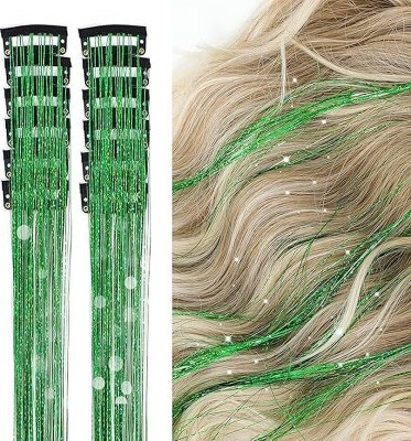 VIVIAN 2Pcs  Tinsel Clip in Glitter Tinsel 24Inch  Tinsel (Green/2Pcs) Hair Extension