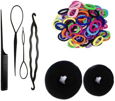 Sharum Crafts 2 Hair Donut, 10 Multi Hair Band & 4Pc Comb Set Hair Accessory Set(Multicolor)