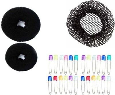 Sharum Crafts 2 Hair Donut, Juda Cover 1 & 24 Multi Safety Pin Hair Accessory Set(Black)