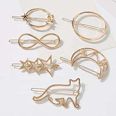 house of common in Shapes Pack of 6 Rectangle Star Heart Triangle for Girls & Women Hair Clip Hair Pin(Gold)